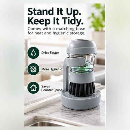 Self-Standing Soap Dispensing Dish Brush – Refillable Kitchen Scrub Brush with Holder