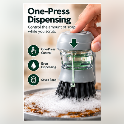 Self-Standing Soap Dispensing Dish Brush – Refillable Kitchen Scrub Brush with Holder